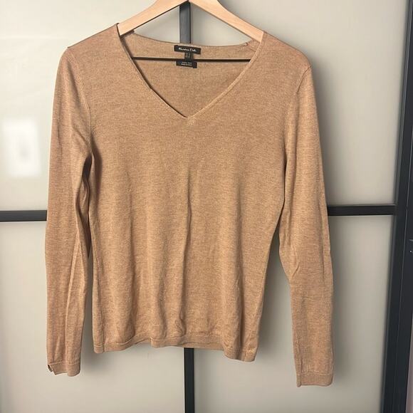 Massimo Dutti Elbow Patch Wool Silk Blend V Neck Sweater Size Small - Picture 1 of 5